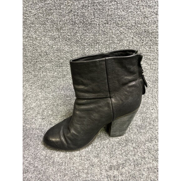 rag & bone Womens Newbury Black Ankle Boot Block Heel Back Zip Bootie 37.5 US 7 - Picture 6 of 7